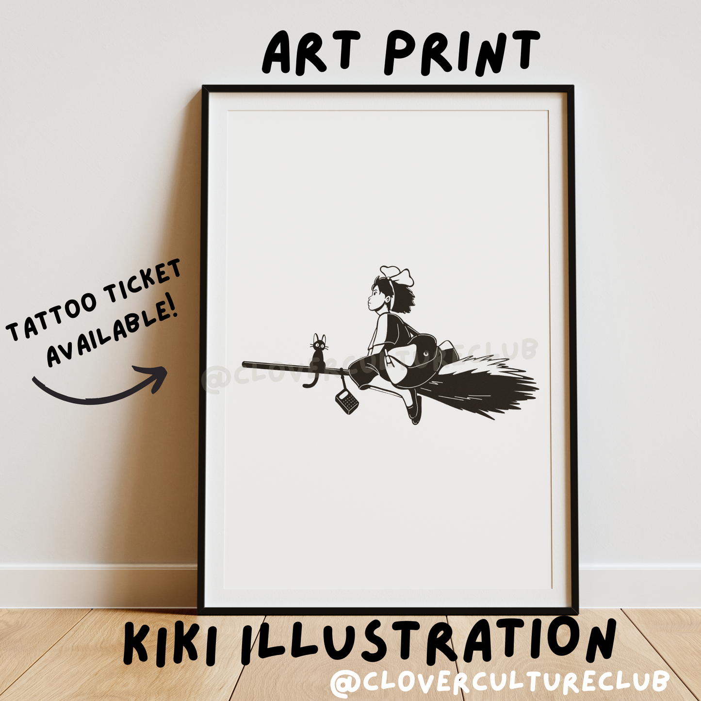 Kiki Illustration - Studio Ghibli Themed - Tattoo Ticket