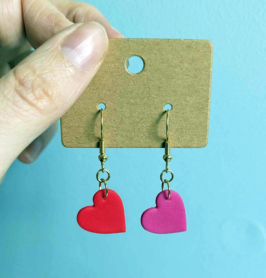 Mismatched Pink and Red Dangle Heart Earrings